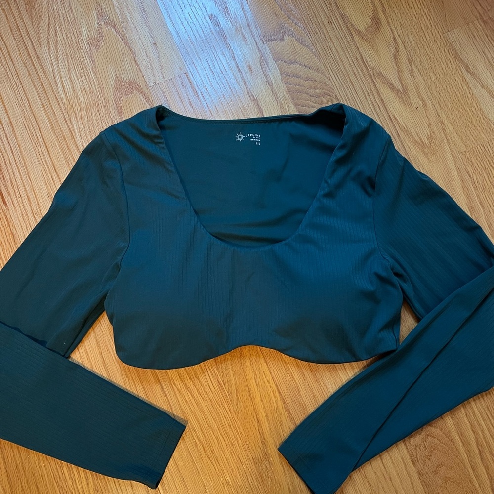 Aerie OFFLINE Green Long Sleeve Crop Top